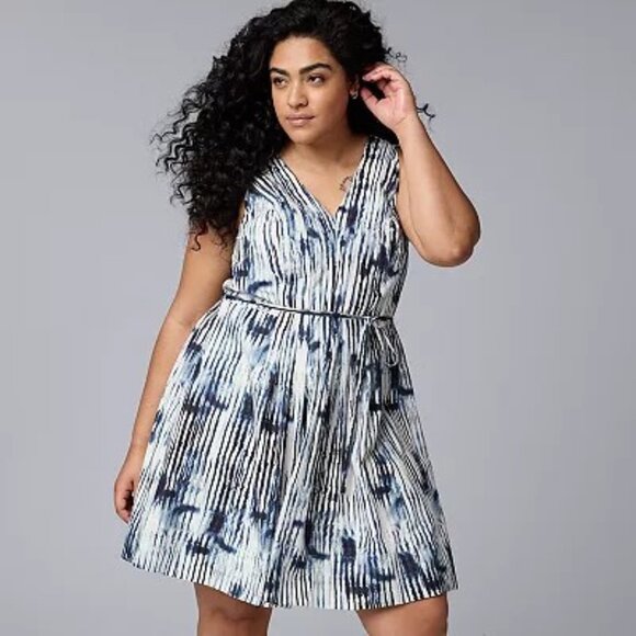 NWT Simply Vera Wang Blue Fit and Flare Tie Waist Dress - XXL - Picture 1 of 6